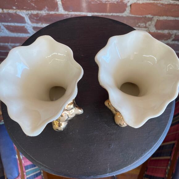 Pair of Vintage 24kt Gold Cornucopia Vases – Made in USA, Mid-Century - Picture 4 of 5